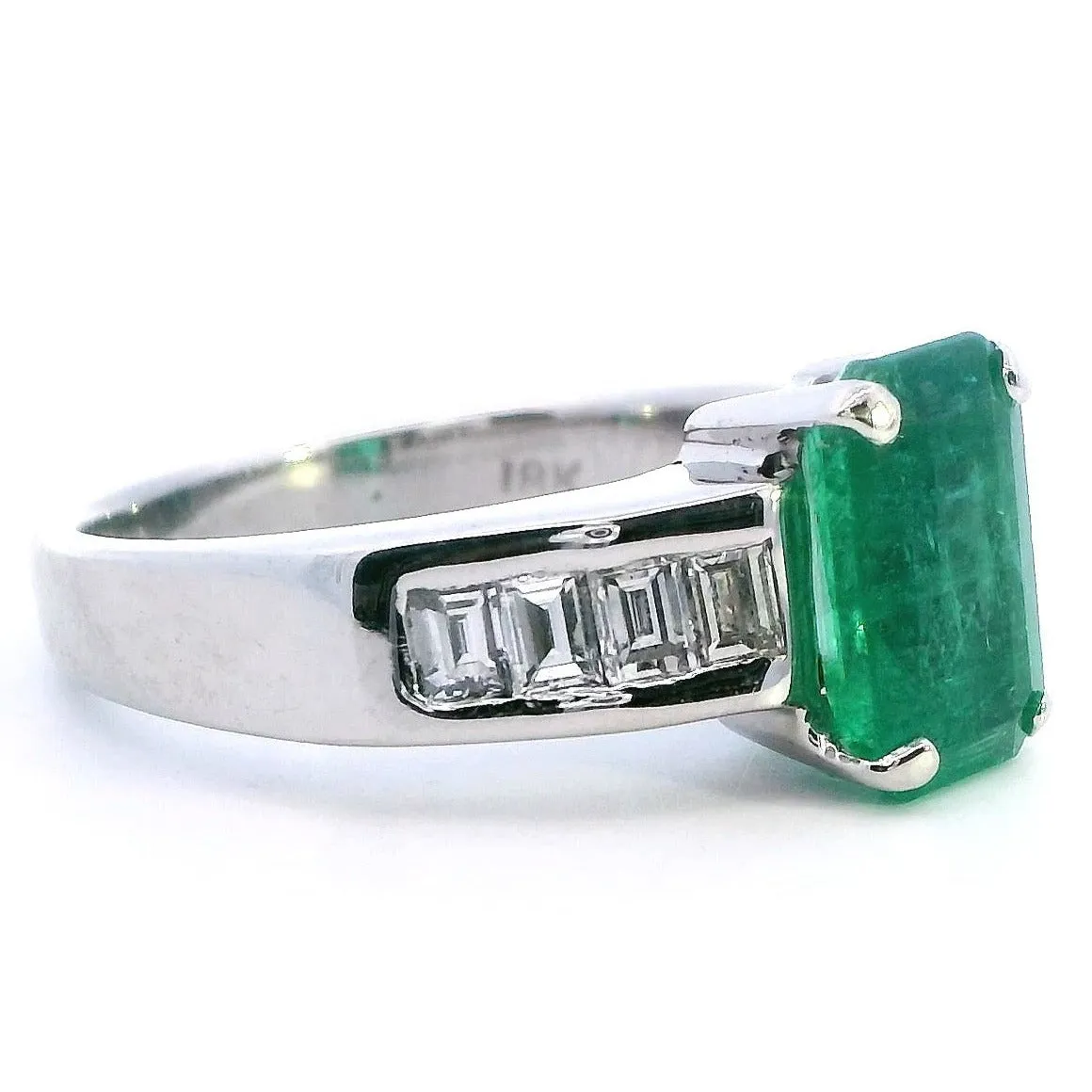 Handmade 18K White Gold Emerald and Diamond Ring