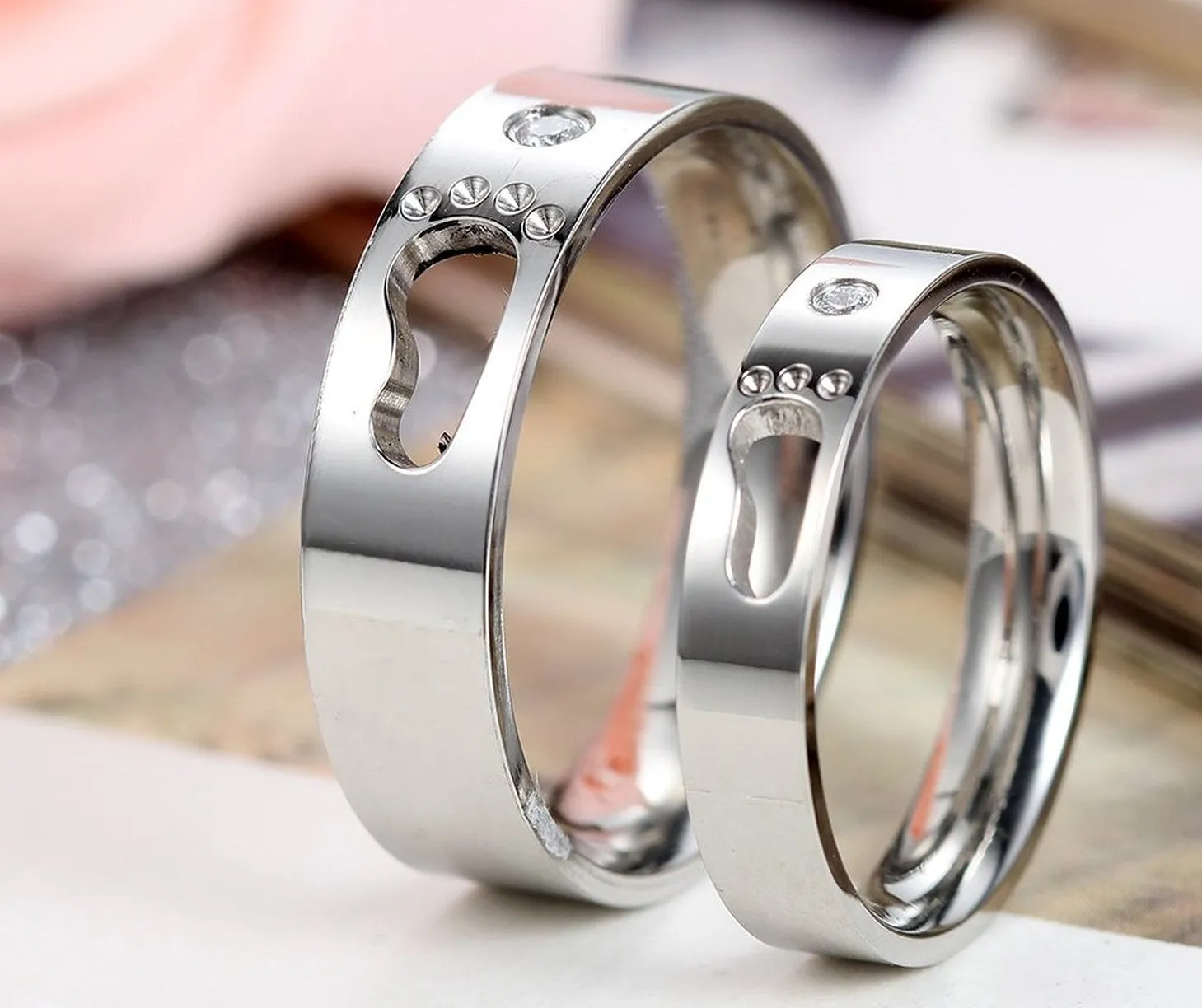 His & Hers Matching Set Step by Step Style Couple Rings, Wedding Band Set, Valentine, Anniversary, Wedding, Promise, Engagement Ring