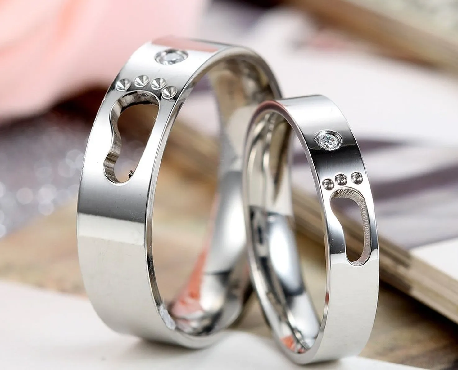 His & Hers Matching Set Step by Step Style Couple Rings, Wedding Band Set, Valentine, Anniversary, Wedding, Promise, Engagement Ring