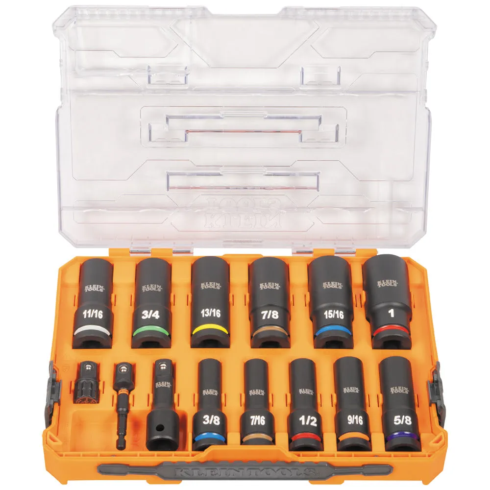Klein 65111IMPCT KNECT 1/2" Drive Deep Well Impact Socket Set, SAE, 14-Piece