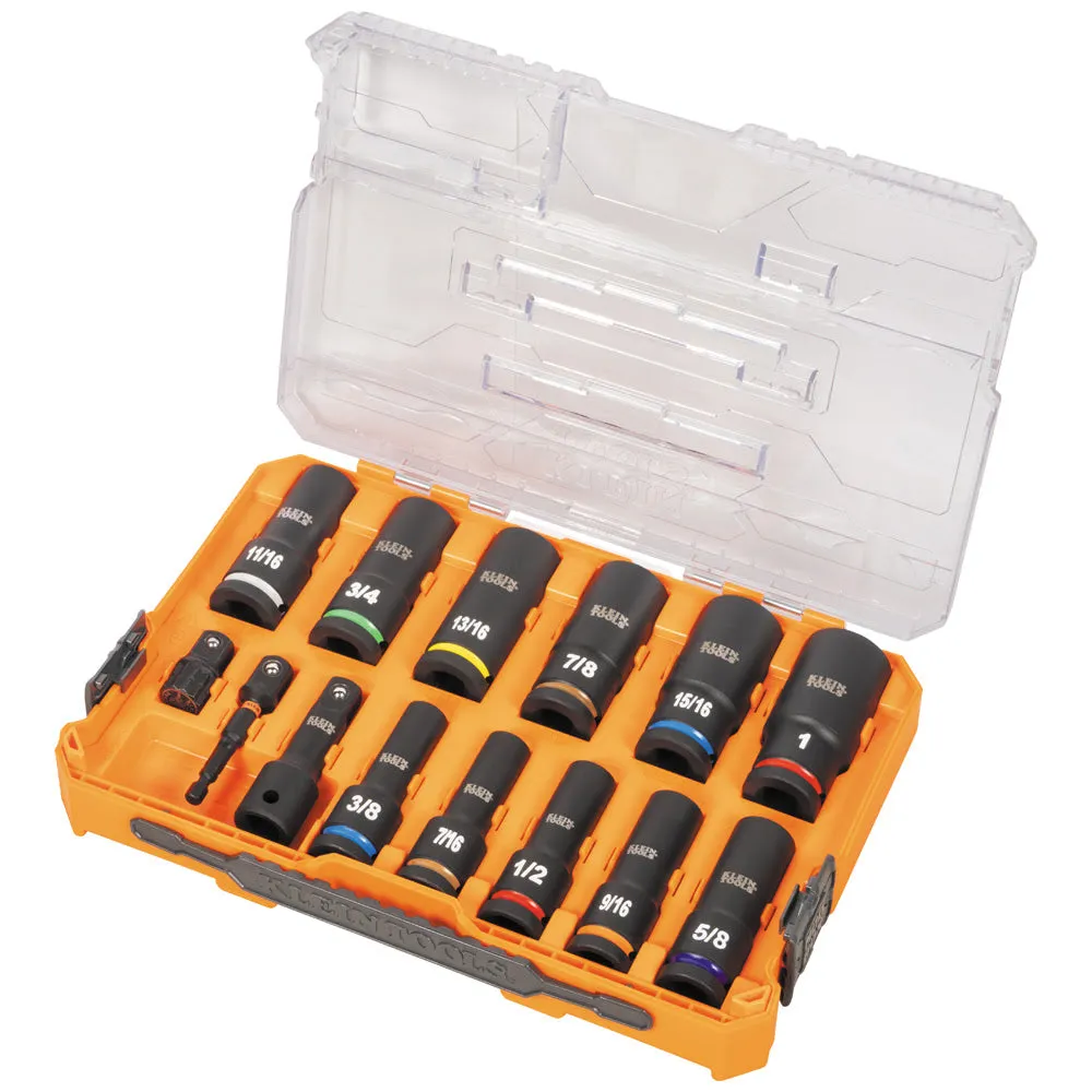 Klein 65111IMPCT KNECT 1/2" Drive Deep Well Impact Socket Set, SAE, 14-Piece