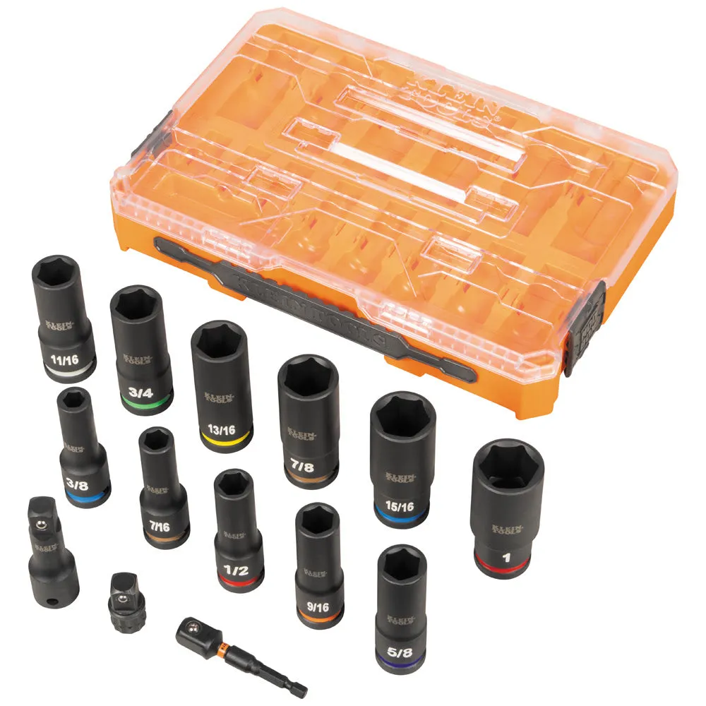 Klein 65111IMPCT KNECT 1/2" Drive Deep Well Impact Socket Set, SAE, 14-Piece
