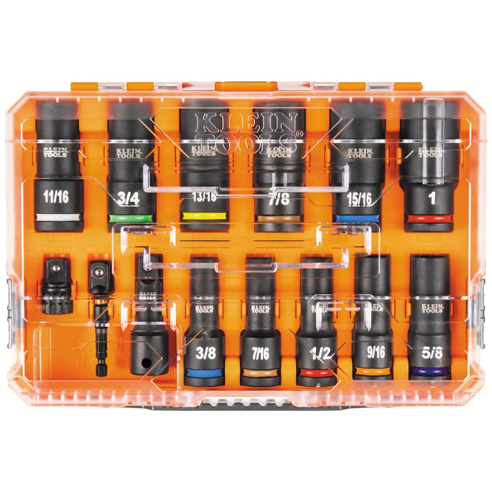 Klein 65111IMPCT KNECT 1/2" Drive Deep Well Impact Socket Set, SAE, 14-Piece