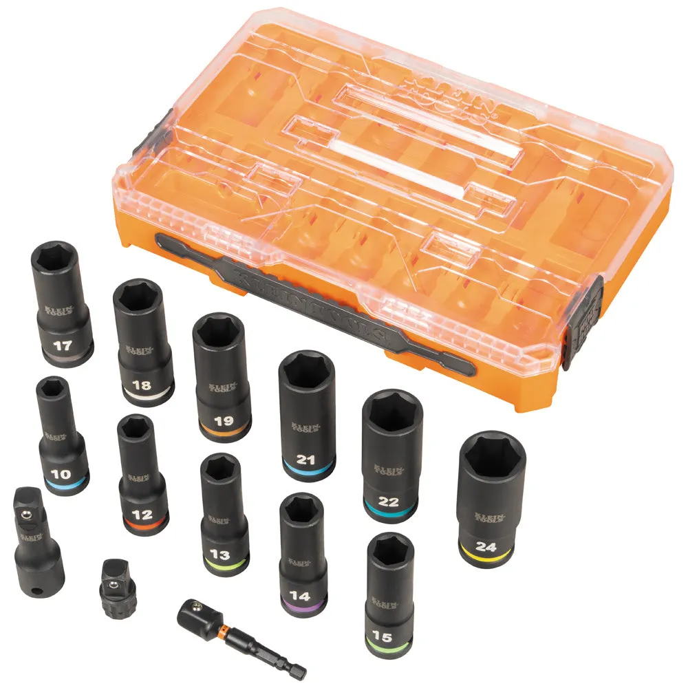 Klein 65111IMPCTM KNECT 1/2" Drive Deep Well Impact Socket Set, Metric, 14-Piece