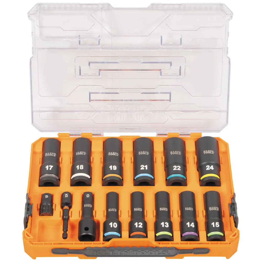 Klein 65111IMPCTM KNECT 1/2" Drive Deep Well Impact Socket Set, Metric, 14-Piece