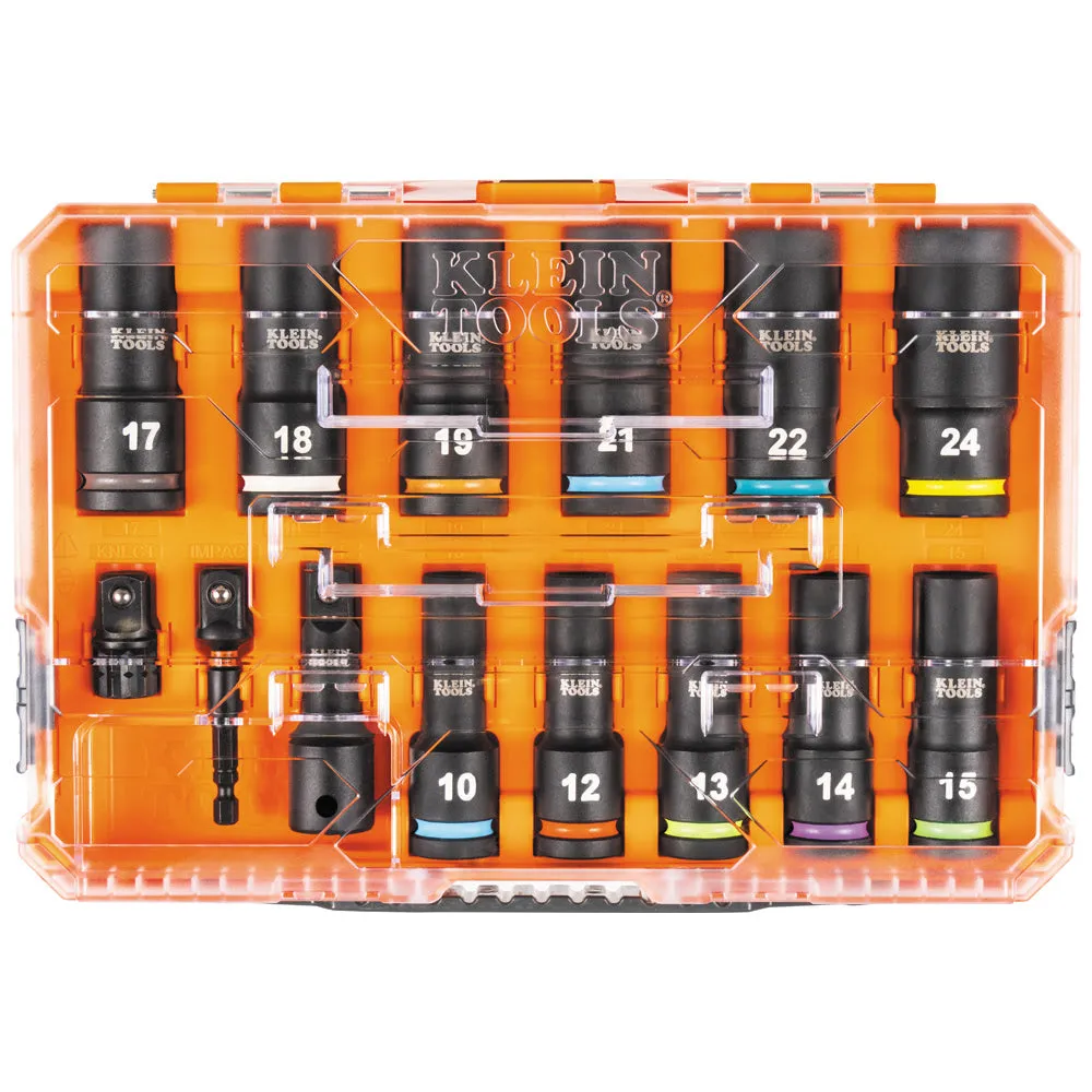Klein 65111IMPCTM KNECT 1/2" Drive Deep Well Impact Socket Set, Metric, 14-Piece