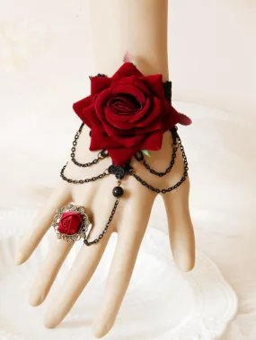 Latest Halloween Red Rose Bracelet With Ring
