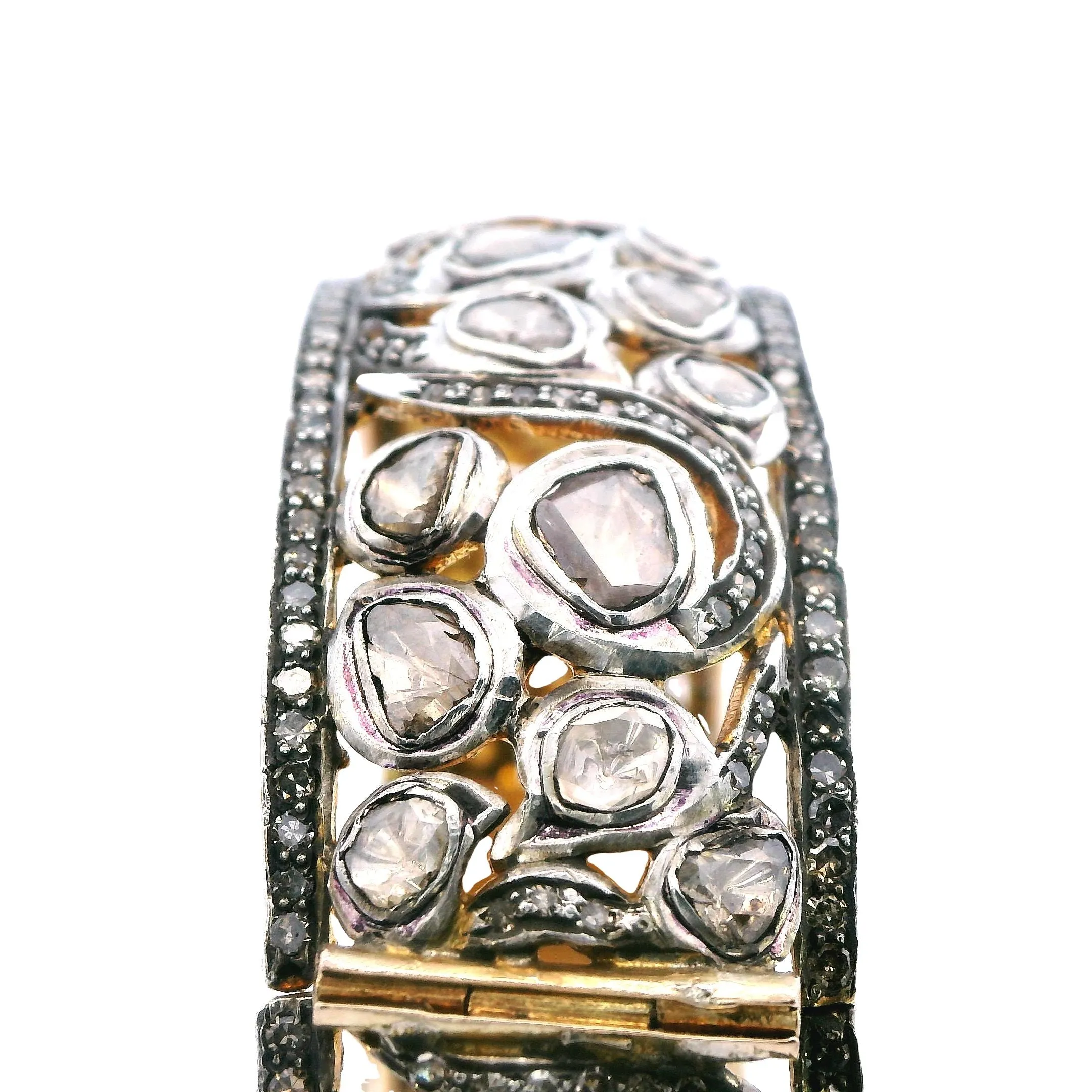 Luxurious Silver & Gold-Plated Polki Diamond Bangle - A Sparkling Masterpiece