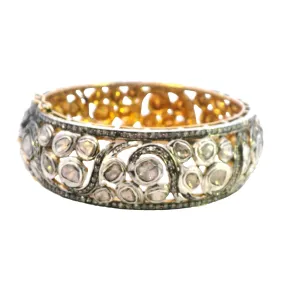 Luxurious Silver & Gold-Plated Polki Diamond Bangle - A Sparkling Masterpiece