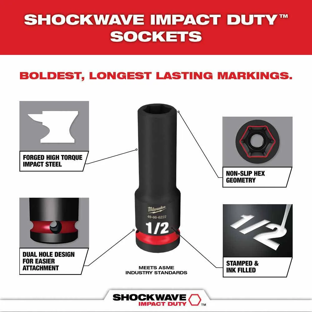 Milwaukee 49-66-6800 Showckwave Impact Duty Socket 3/8" Drive 17-Piece SAE Packout Set