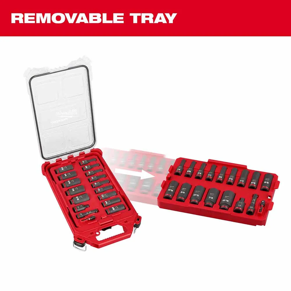 Milwaukee 49-66-6800 Showckwave Impact Duty Socket 3/8" Drive 17-Piece SAE Packout Set