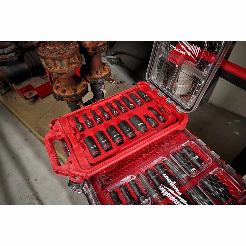 Milwaukee 49-66-6800 Showckwave Impact Duty Socket 3/8" Drive 17-Piece SAE Packout Set