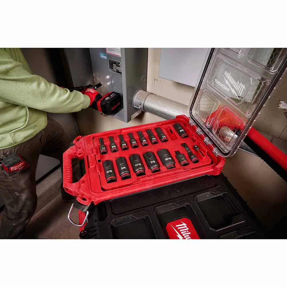 Milwaukee 49-66-6800 Showckwave Impact Duty Socket 3/8" Drive 17-Piece SAE Packout Set