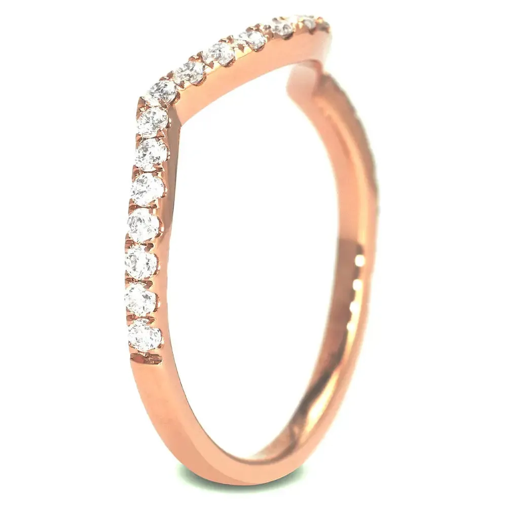 Moira Round Moissanite Curved Band and Satin Brushed  Wedding Rings in 18K gold