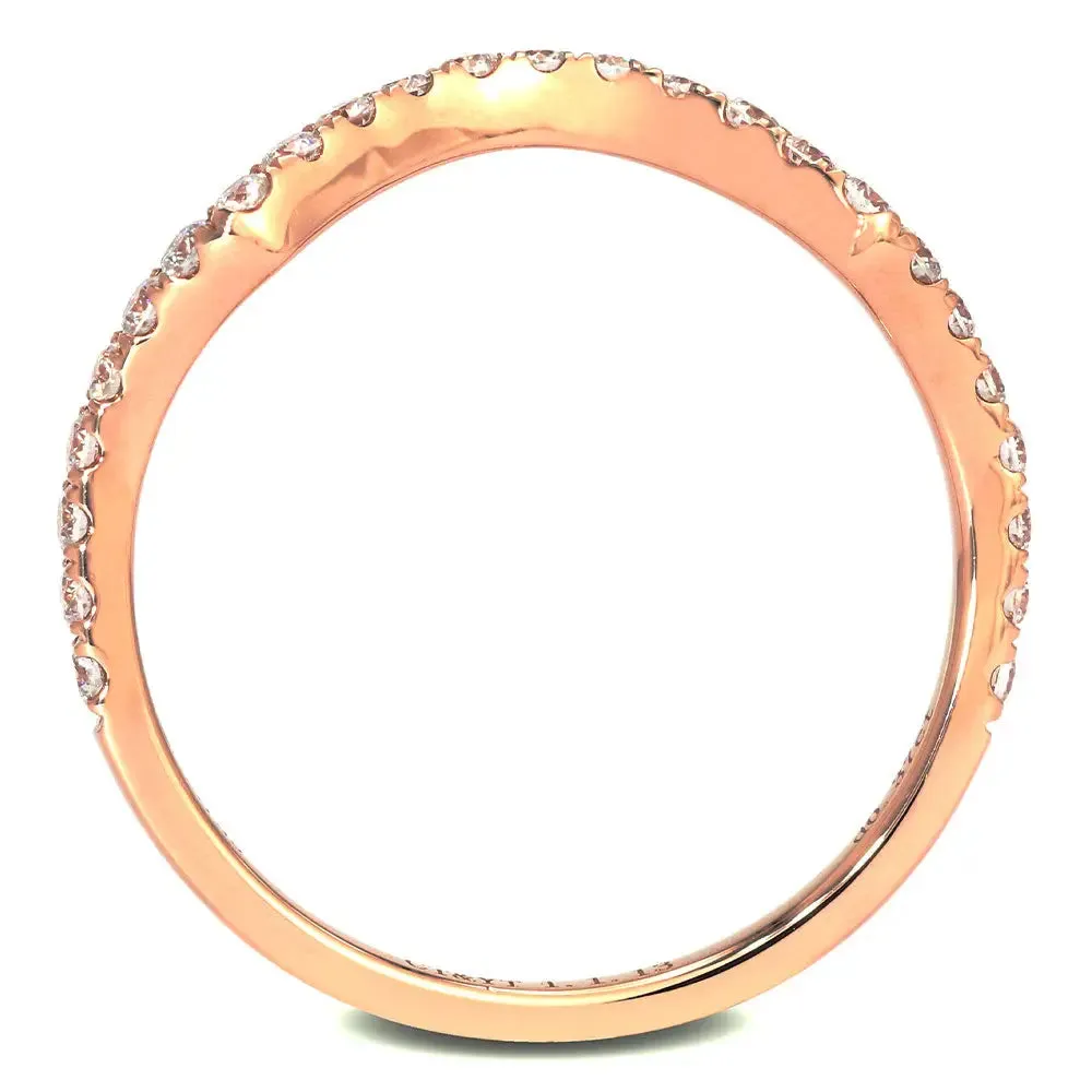 Moira Round Moissanite Curved Band and Satin Brushed  Wedding Rings in 18K gold