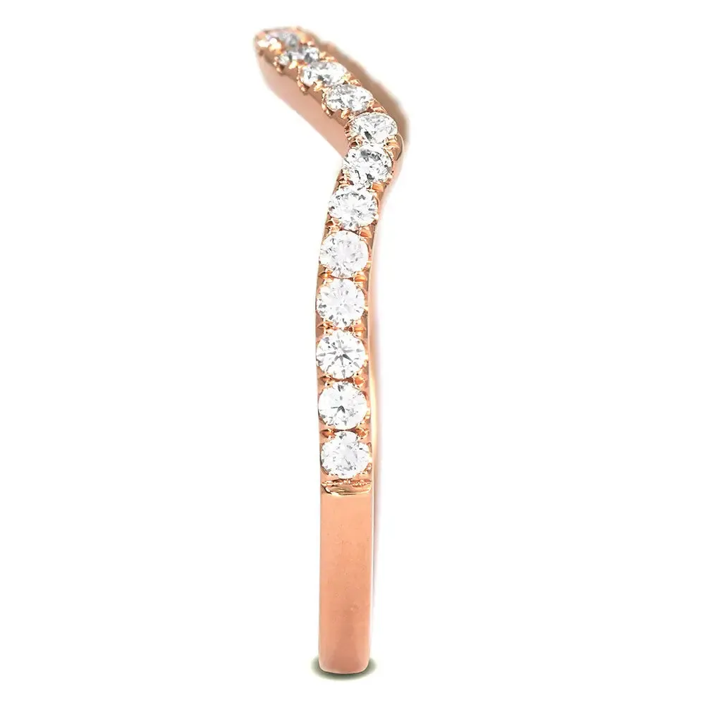 Moira Round Moissanite Curved Band and Satin Brushed  Wedding Rings in 18K gold