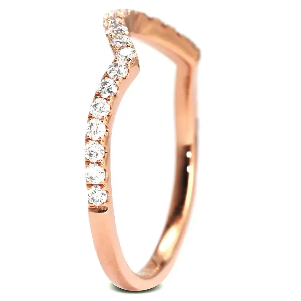 Moira Round Moissanite Curved Band and Satin Brushed  Wedding Rings in 18K gold