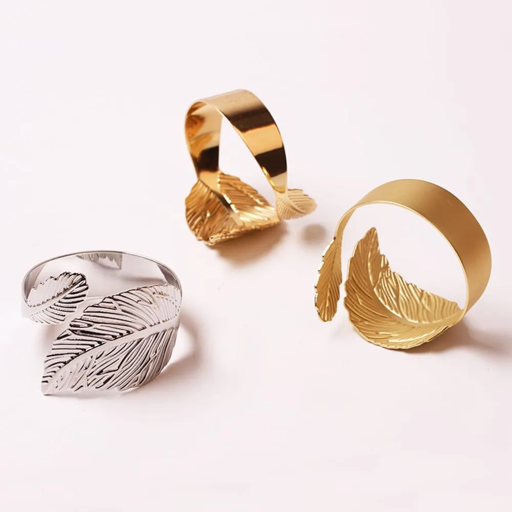 Napkin Holder Rings-Silver Feathers