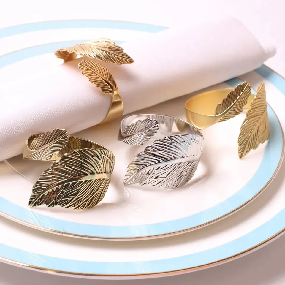 Napkin Holder Rings-Silver Feathers