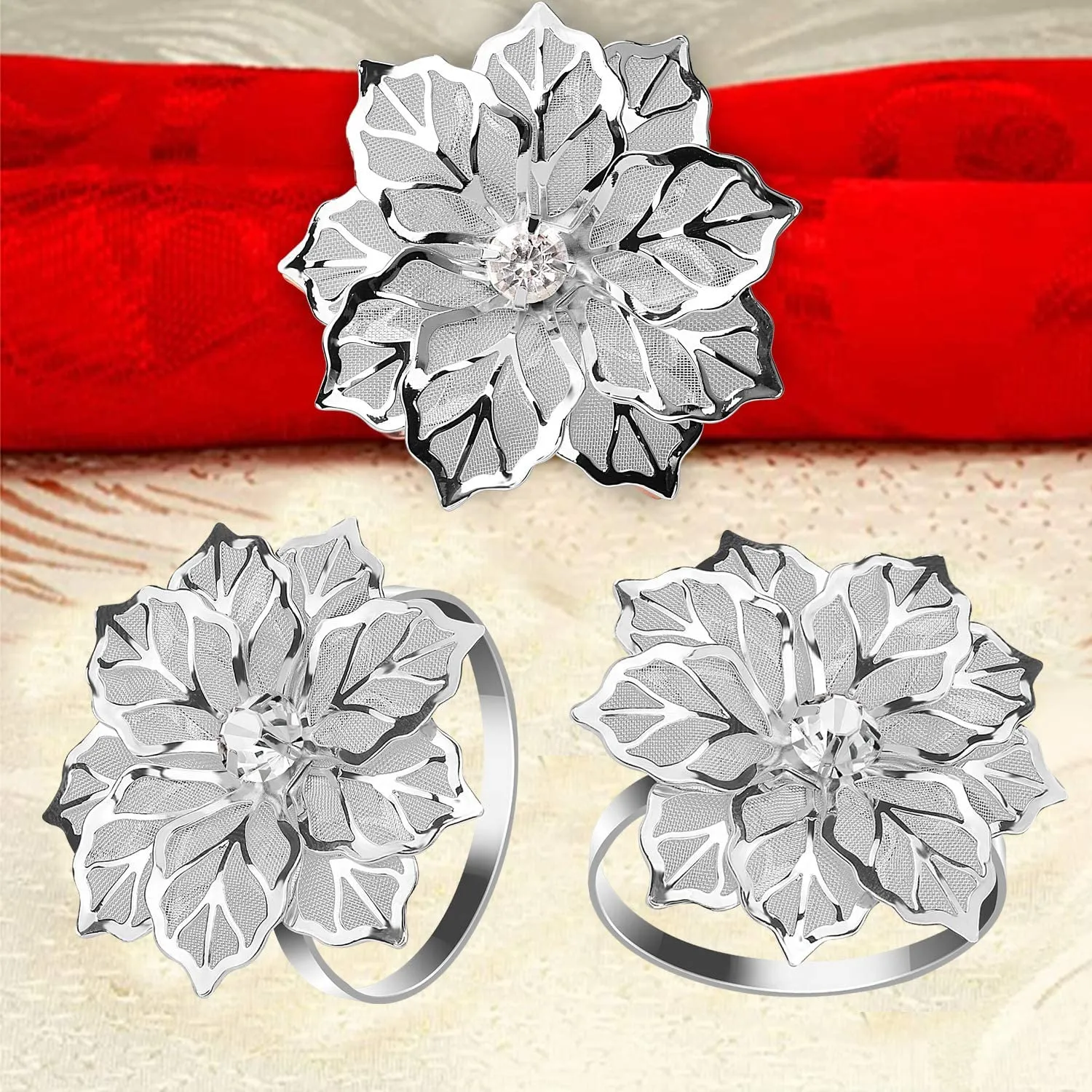 Napkin Holder Rings-Silver Flower