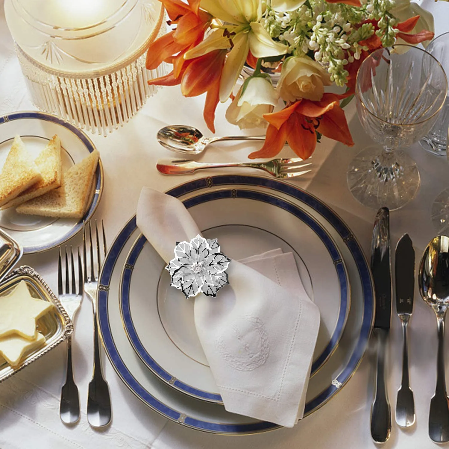 Napkin Holder Rings-Silver Flower
