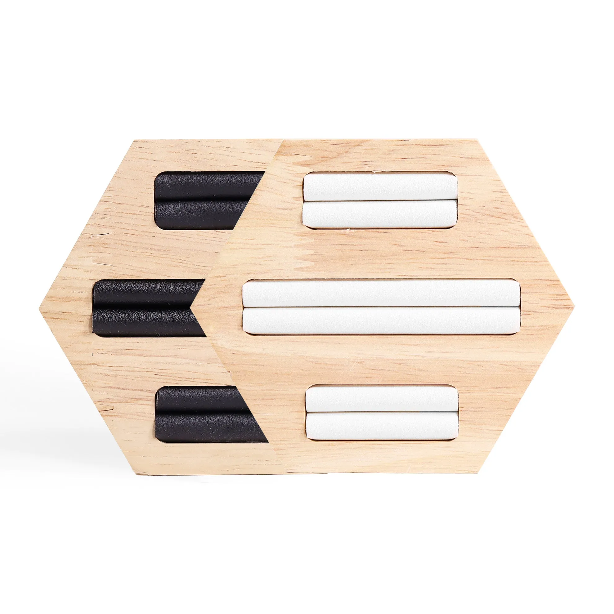 Natural Wood & Leather Hexagon Ring Display / DSP0021