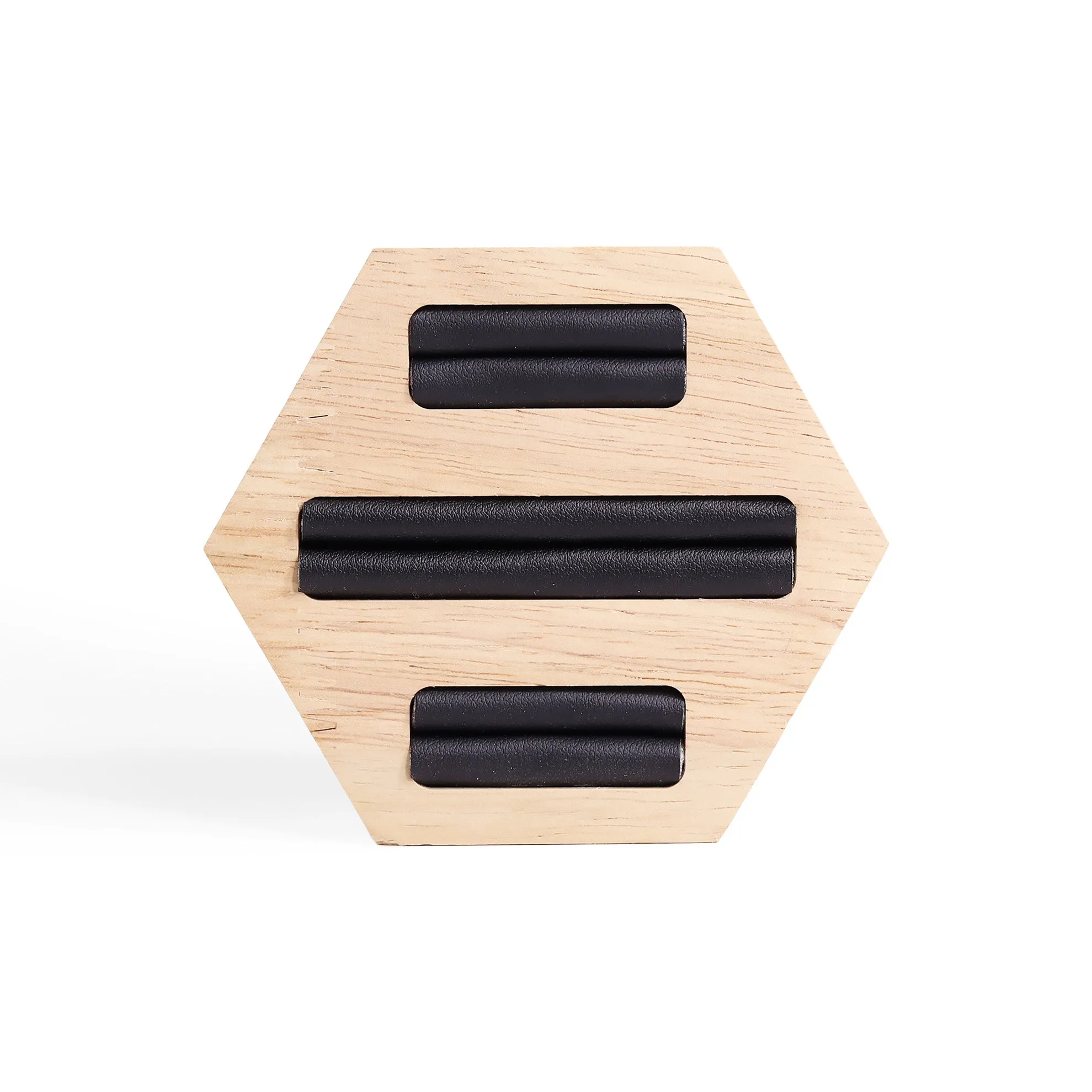 Natural Wood & Leather Hexagon Ring Display / DSP0021