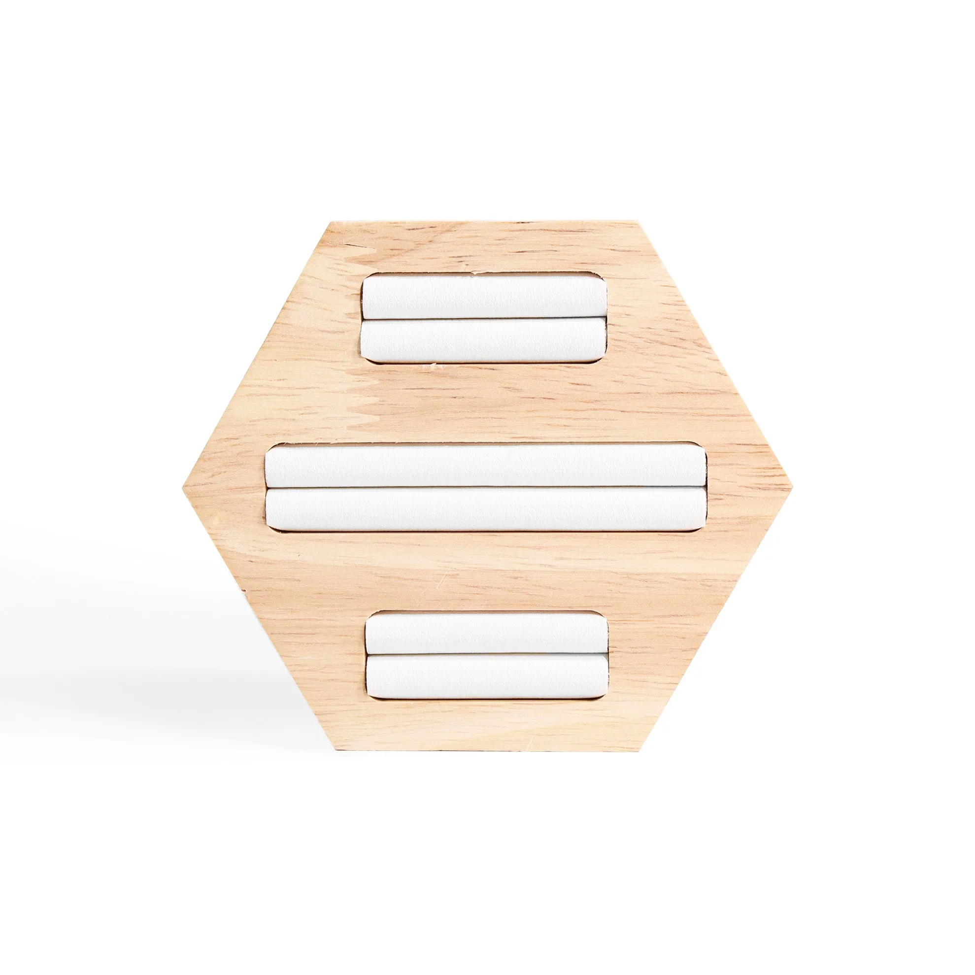Natural Wood & Leather Hexagon Ring Display / DSP0021