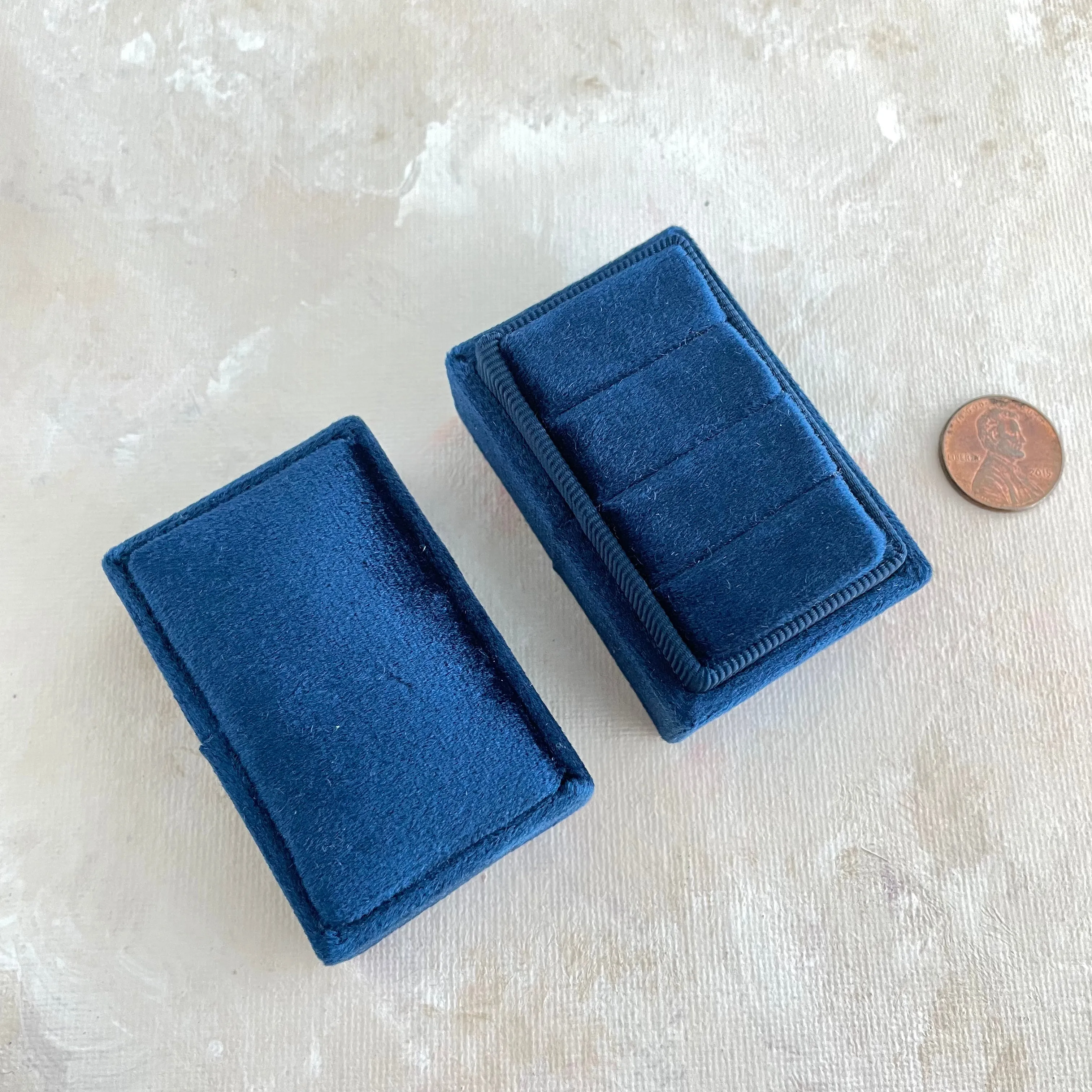 Navy Blue 3 Slot Ring Box
