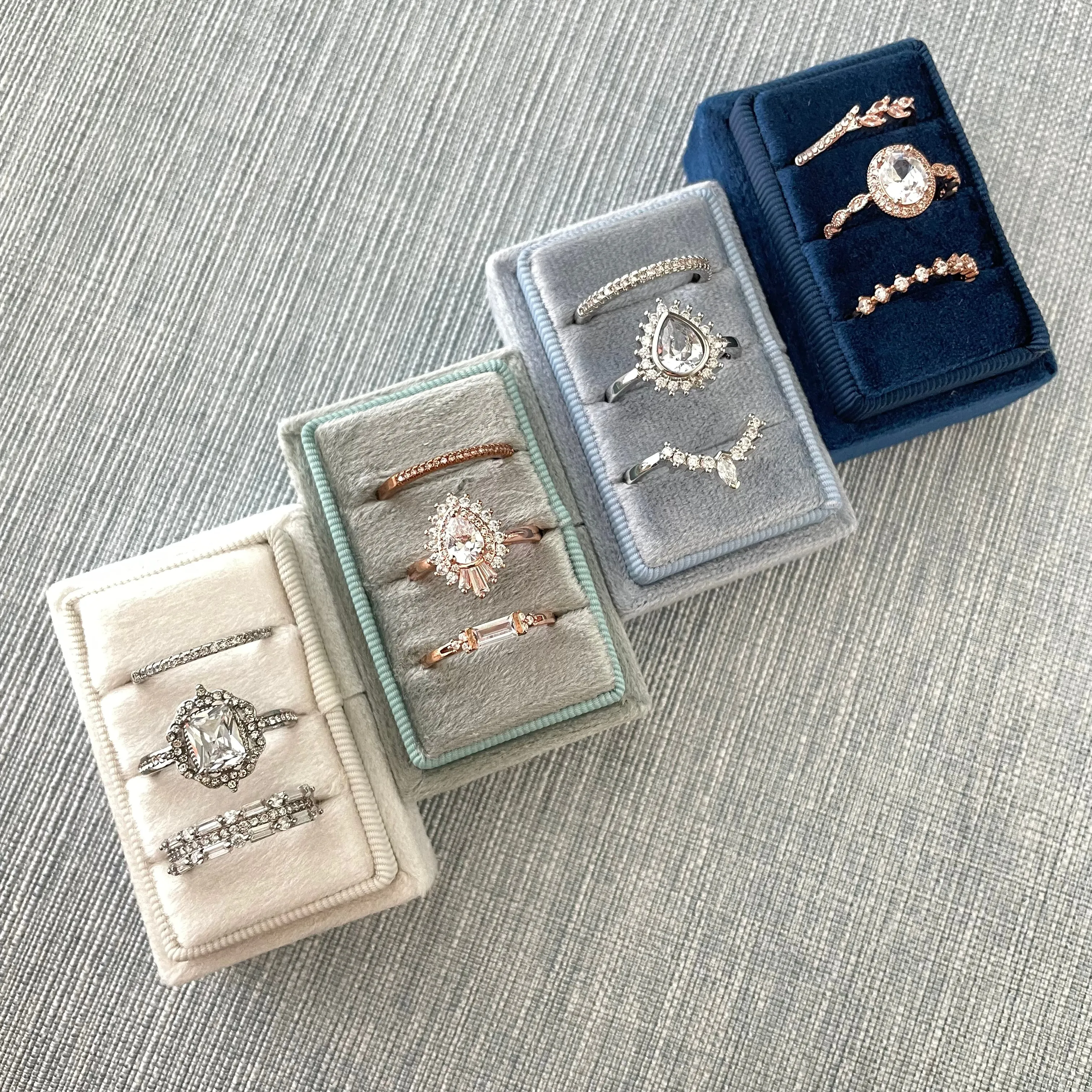 Navy Blue 3 Slot Ring Box