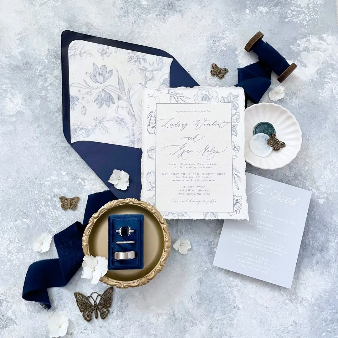 Navy Blue 3 Slot Ring Box