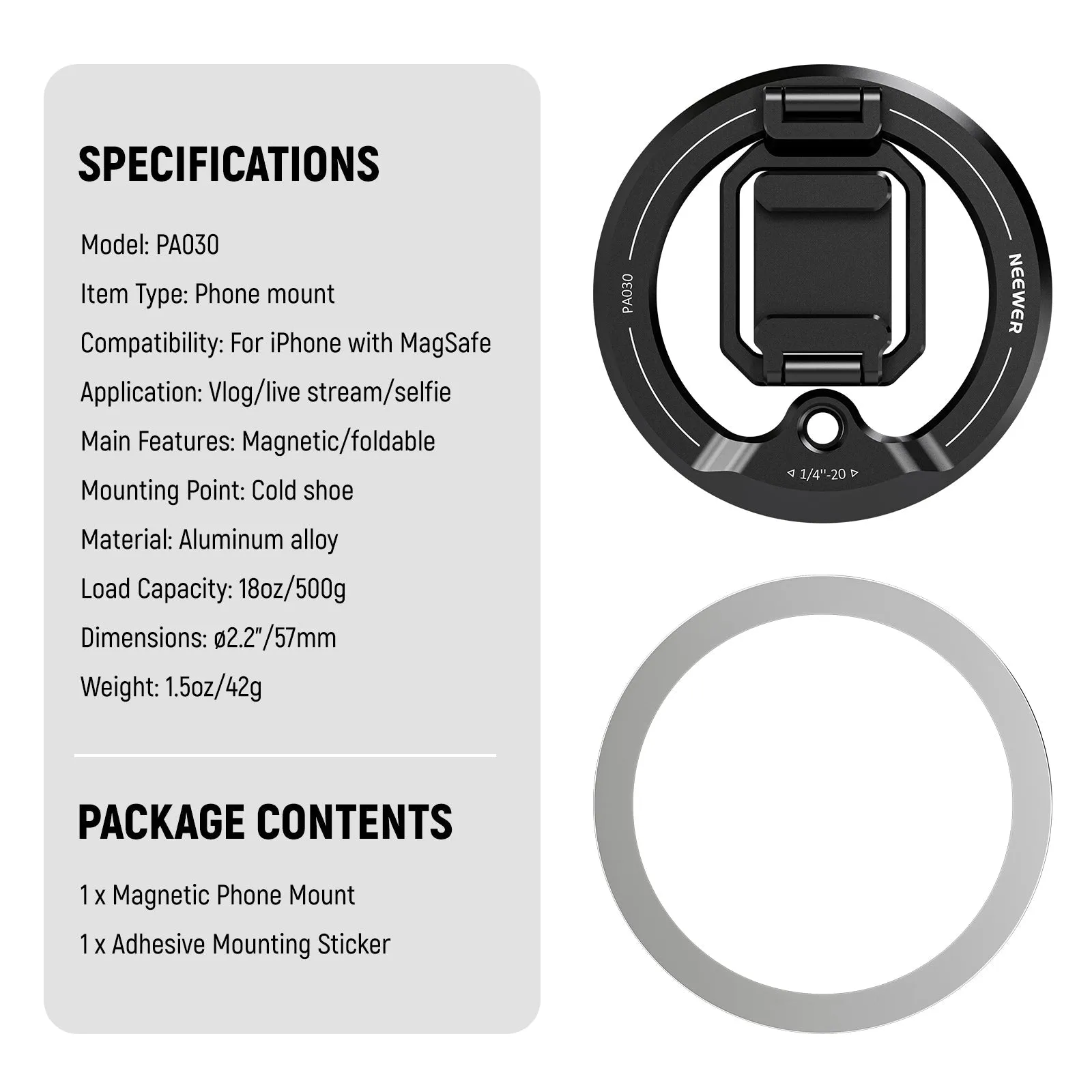 NEEWER PA030 Magnetic iPhone Tripod Mount