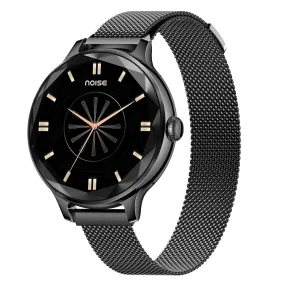 Noise Diva Smartwatch with Diamond Cut dial, Glossy Metallic Finish, AMOLED Display, Mesh Metal and Leather Strap Options, 100  Watch Faces, Female Cycle Tracker Smart Watch for Women (Black Link)