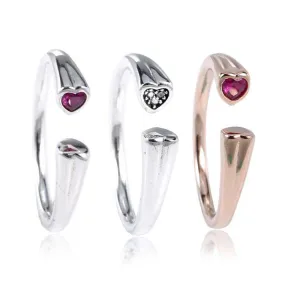 Original Two Hearts Pan Ring Clear CZ  925 Sterling Silver