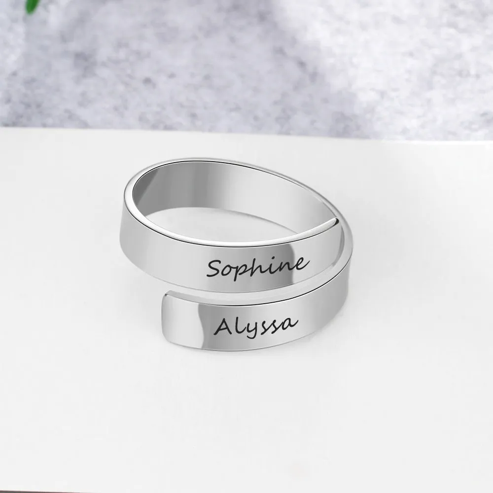 Personalized Gift Customized Engraved Name Stainless Steel Adjustable Rings for Women Anniversary Jewelry (JewelOra RI102973)