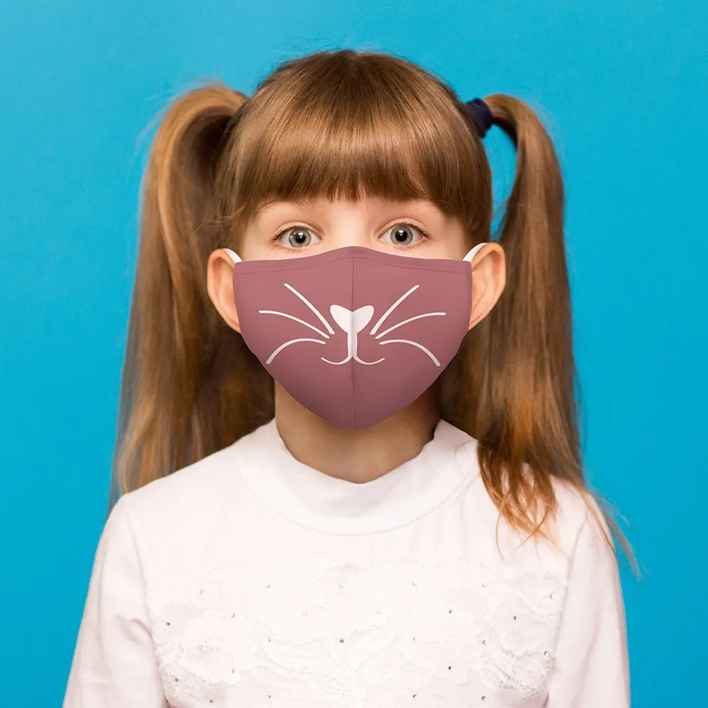 Pink Kitty Print Kids Protective Cloth Face Mask