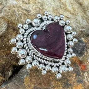 Purple Spiny Oyster Sterling Silver Ring by Artie Yellowhorse Heart