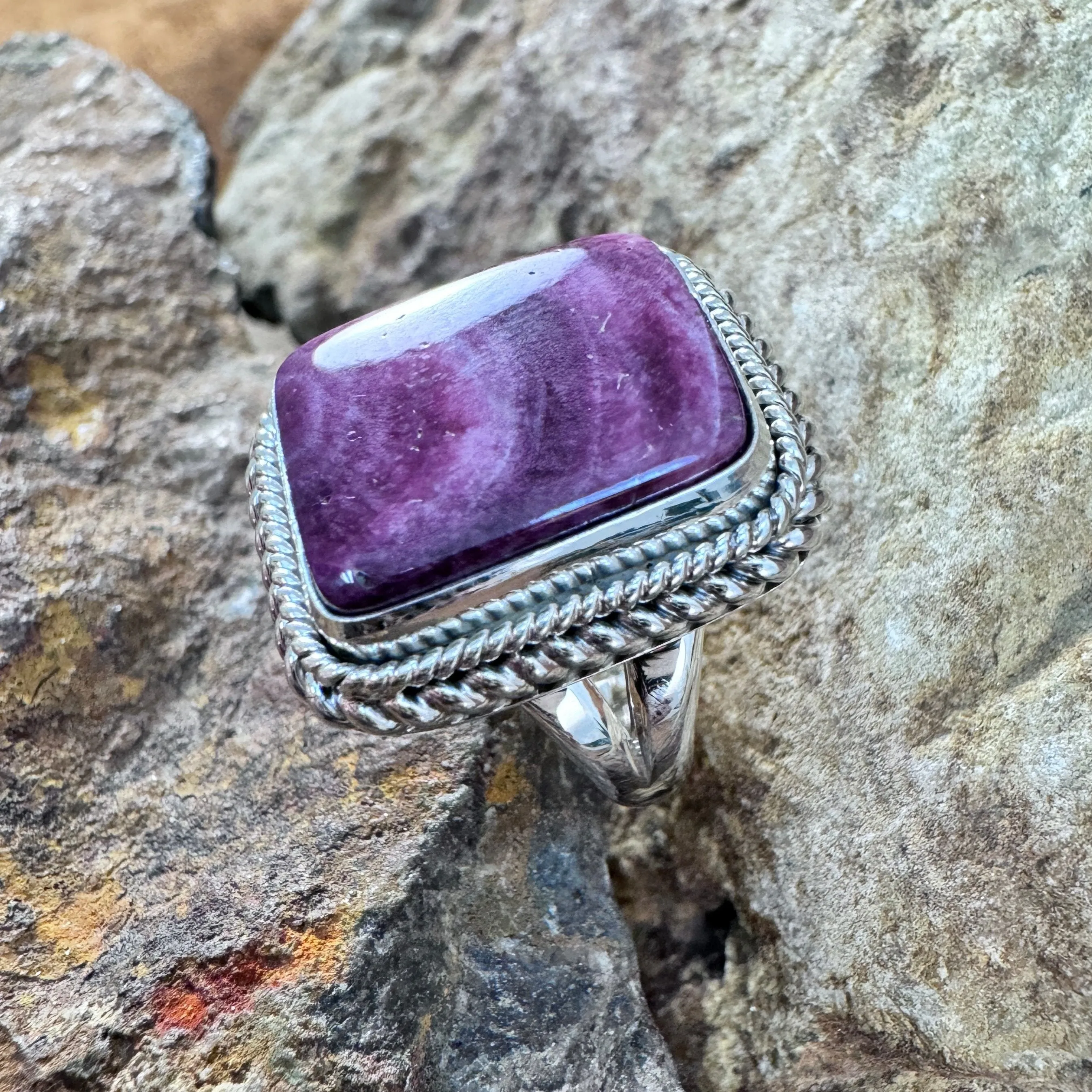 Purple Spiny Oyster Sterling Silver Ring by Artie Yellowhorse