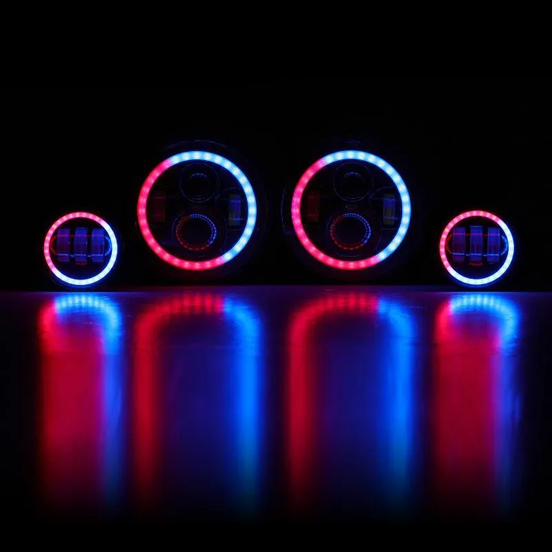 RGB 7 Inch Headlight   4 Inch Fog Light Combo for Jeep Wrangler JK TJ LJ CJ 1997-2018, Bluetooth Multi-color