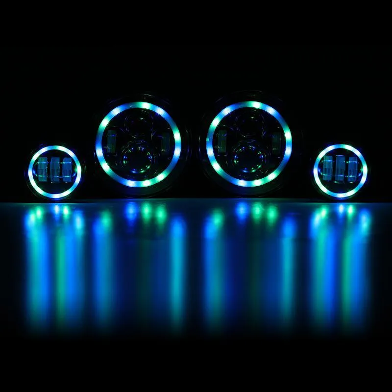 RGB 7 Inch Headlight   4 Inch Fog Light Combo for Jeep Wrangler JK TJ LJ CJ 1997-2018, Bluetooth Multi-color