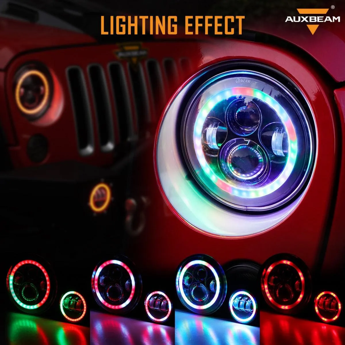 RGB 7 Inch Headlight   4 Inch Fog Light Combo for Jeep Wrangler JK TJ LJ CJ 1997-2018, Bluetooth Multi-color