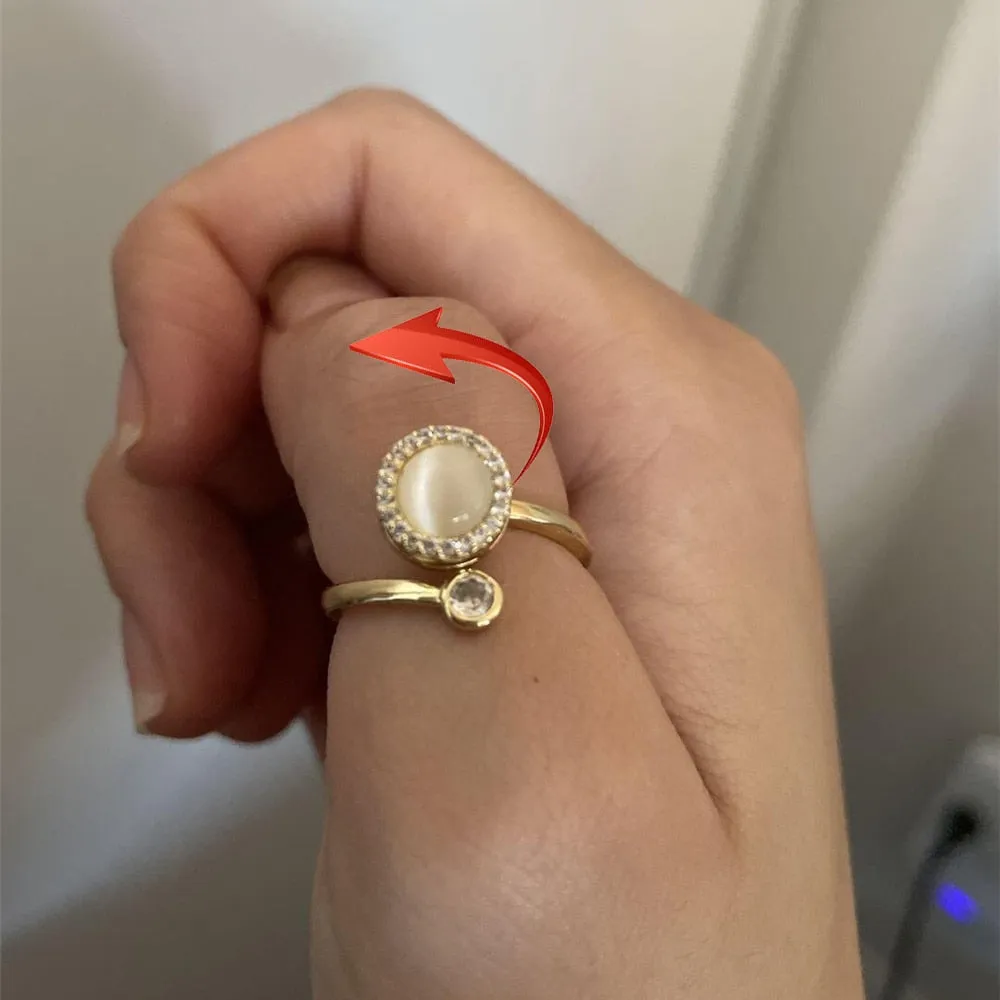 Rotatable Planet Spinner Rings For Women Zircon Crystal Fidget Ring Adjustable Open Cuff Anti Stress Anxiety Ring Jewelry Bague
