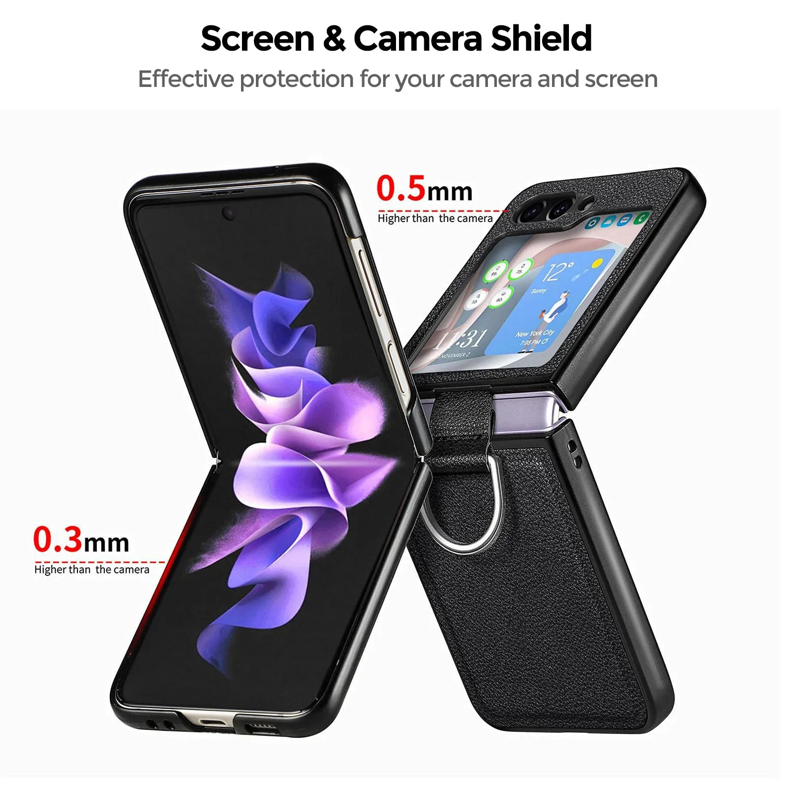 Samsung Galaxy Z Flip 5 Case Cover | Leather Case With Ring Holder | Beige