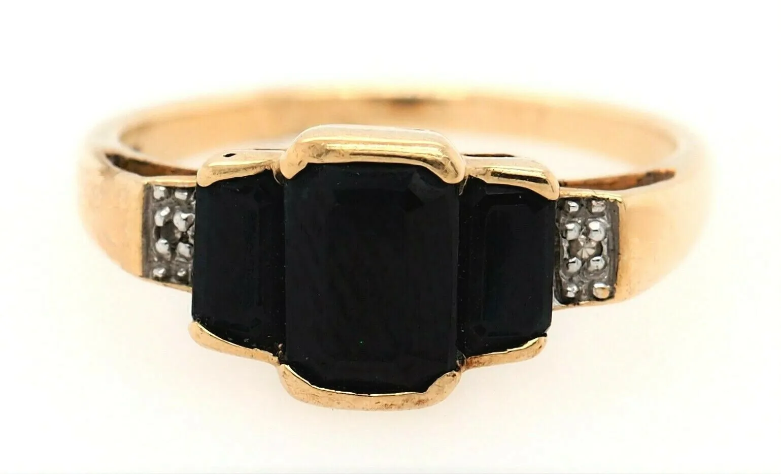 Sapphire & Diamond 9ct Yellow Gold Trilogy Dress Ring