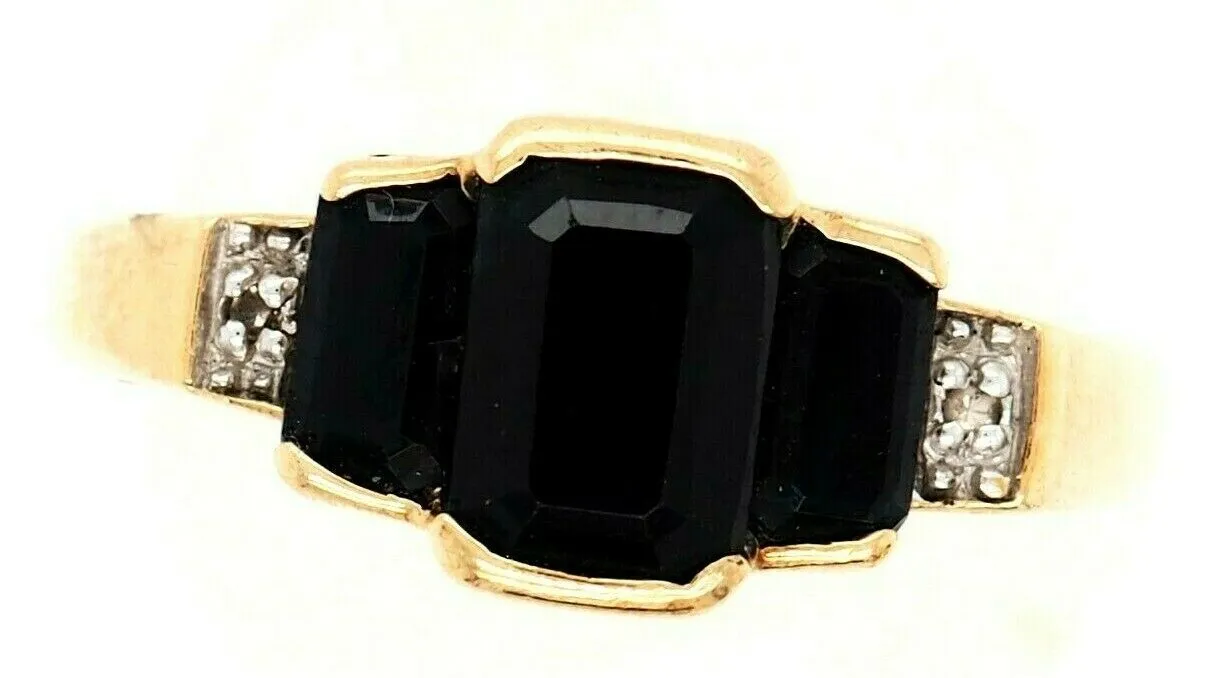 Sapphire & Diamond 9ct Yellow Gold Trilogy Dress Ring