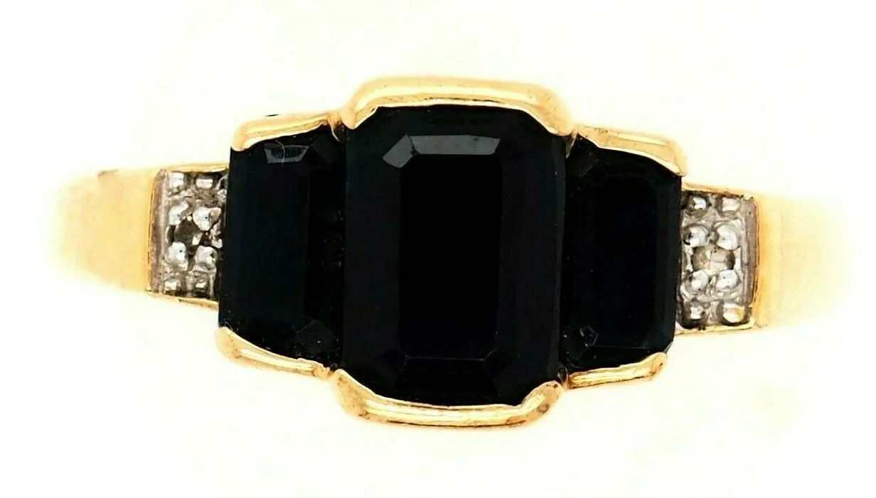Sapphire & Diamond 9ct Yellow Gold Trilogy Dress Ring