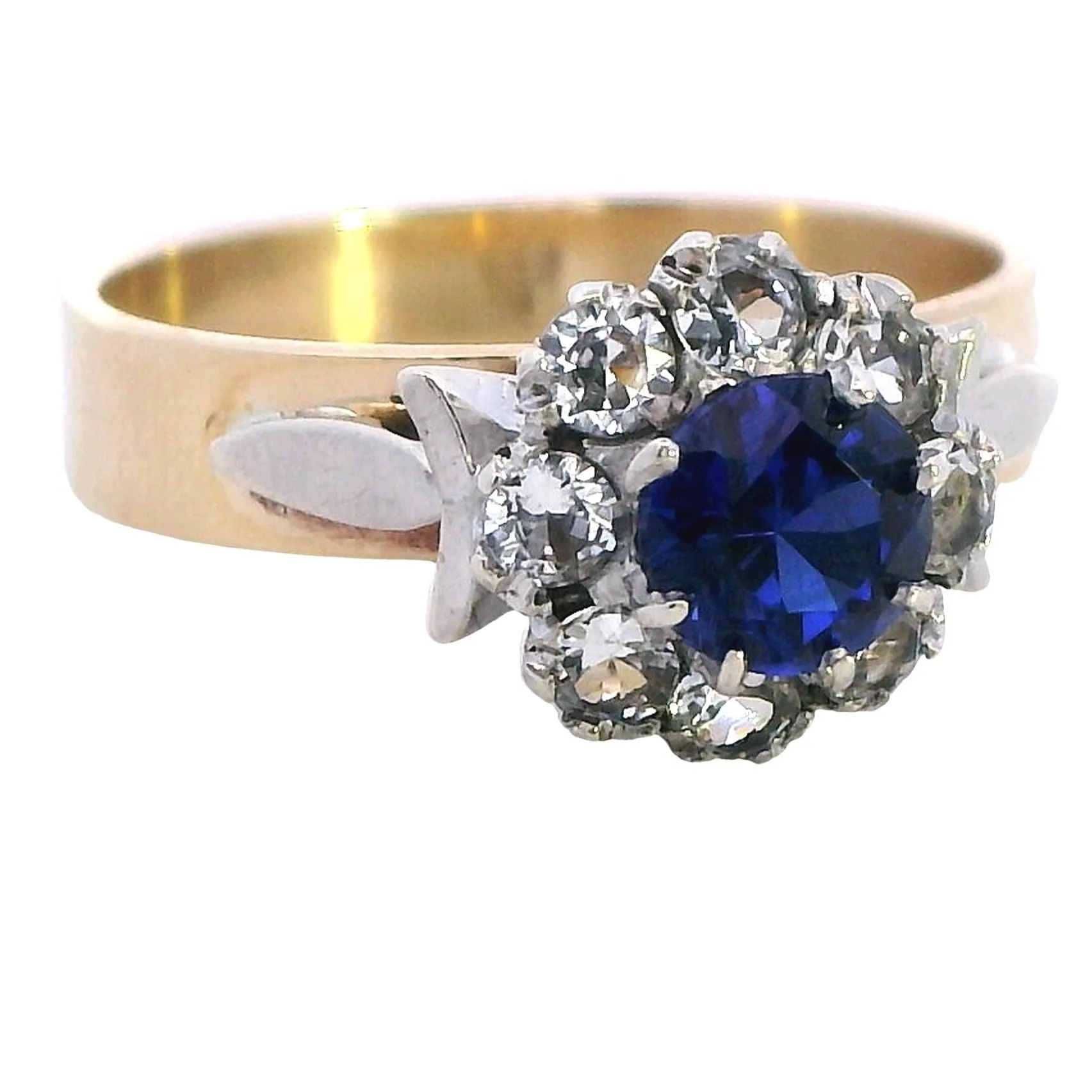 Stunning 9ct Yellow & White Gold Ring with 9 Radiant Synthetic Sapphire & Spinel