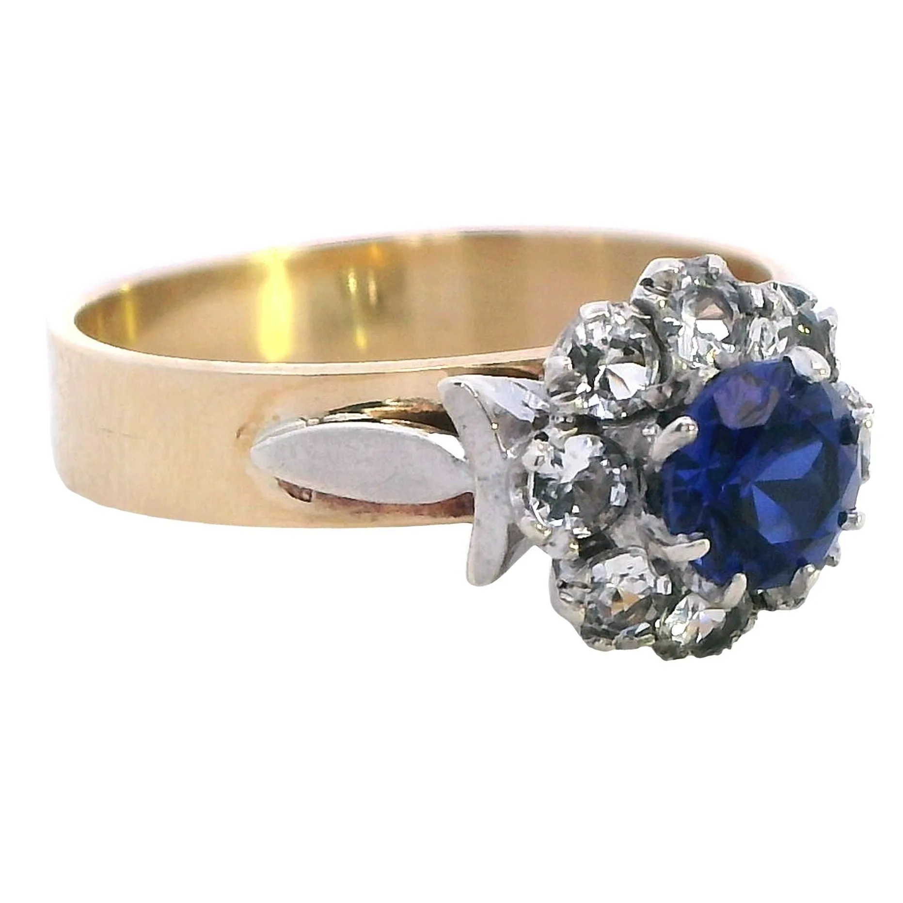 Stunning 9ct Yellow & White Gold Ring with 9 Radiant Synthetic Sapphire & Spinel