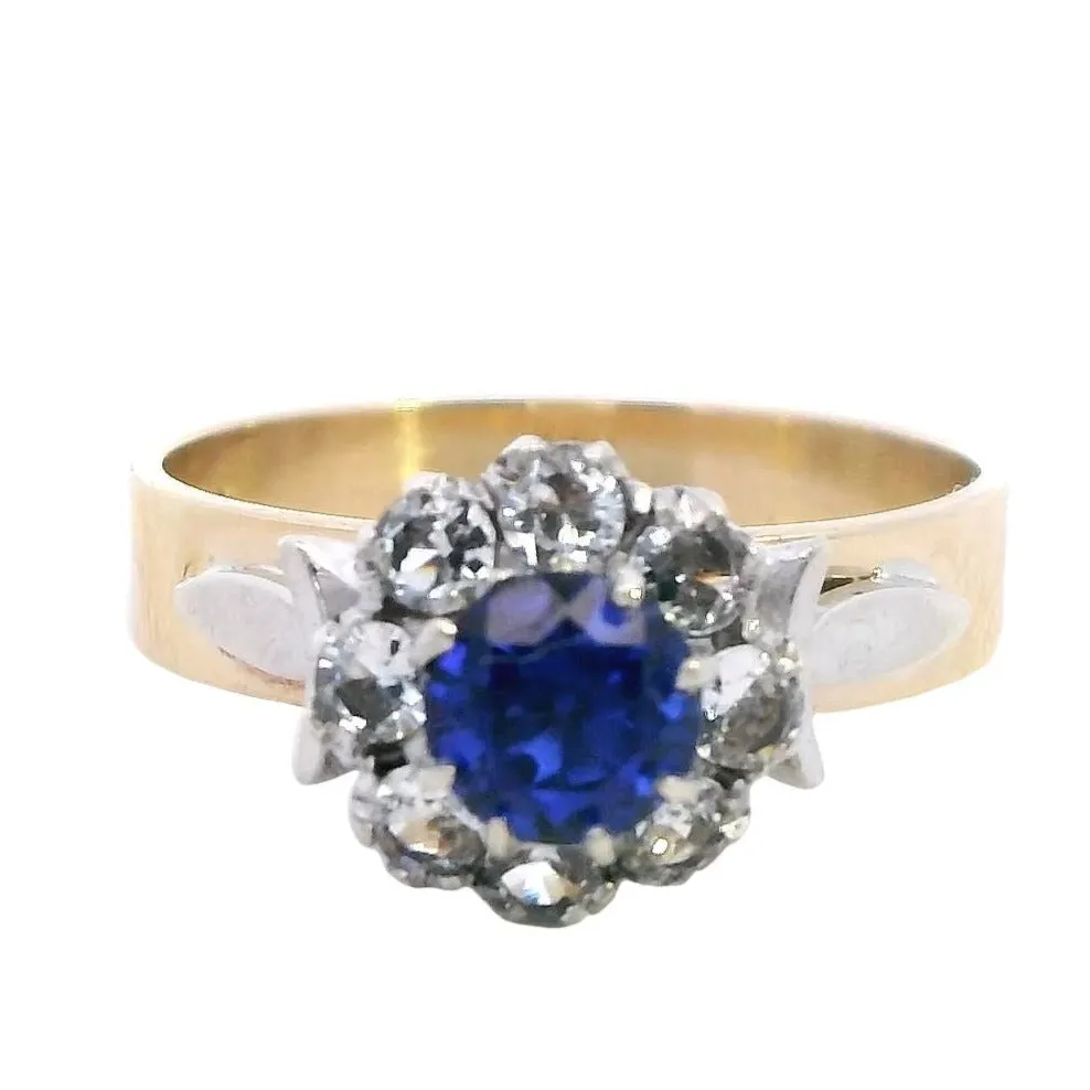 Stunning 9ct Yellow & White Gold Ring with 9 Radiant Synthetic Sapphire & Spinel