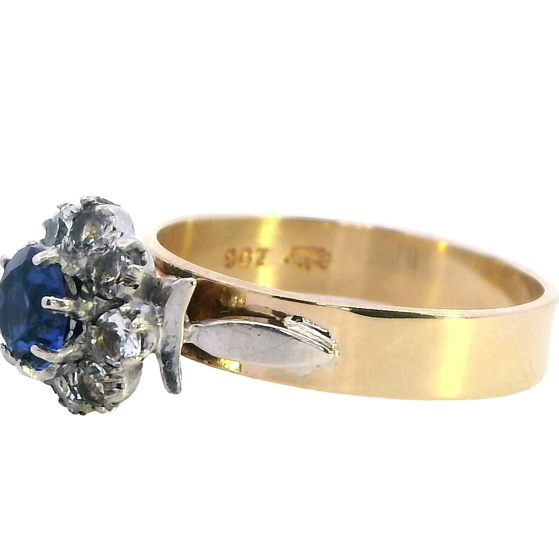 Stunning 9ct Yellow & White Gold Ring with 9 Radiant Synthetic Sapphire & Spinel